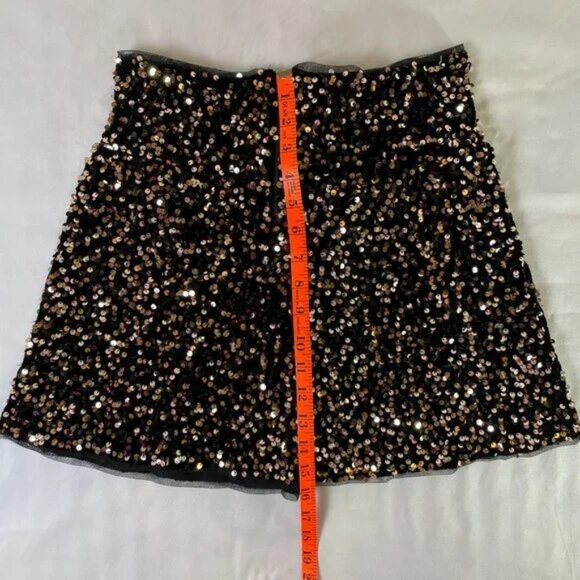 Zara Sparkly Sequins Skirt Black Gold Back Zipper Lined Girl's Size 13 / 14 - Picture 6 of 11